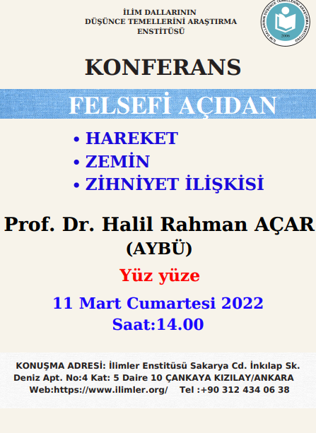 Felsefi Açıdan Hareket, Zemin, Zihniyet İlişkisi (Prof. Dr. Halil Rahman AÇAR 11.03.2023)