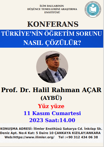 Türkiye'nin Öğretim Sorunu Nasıl Çözülür? -Prof. Dr. Halil Rahman AÇAR