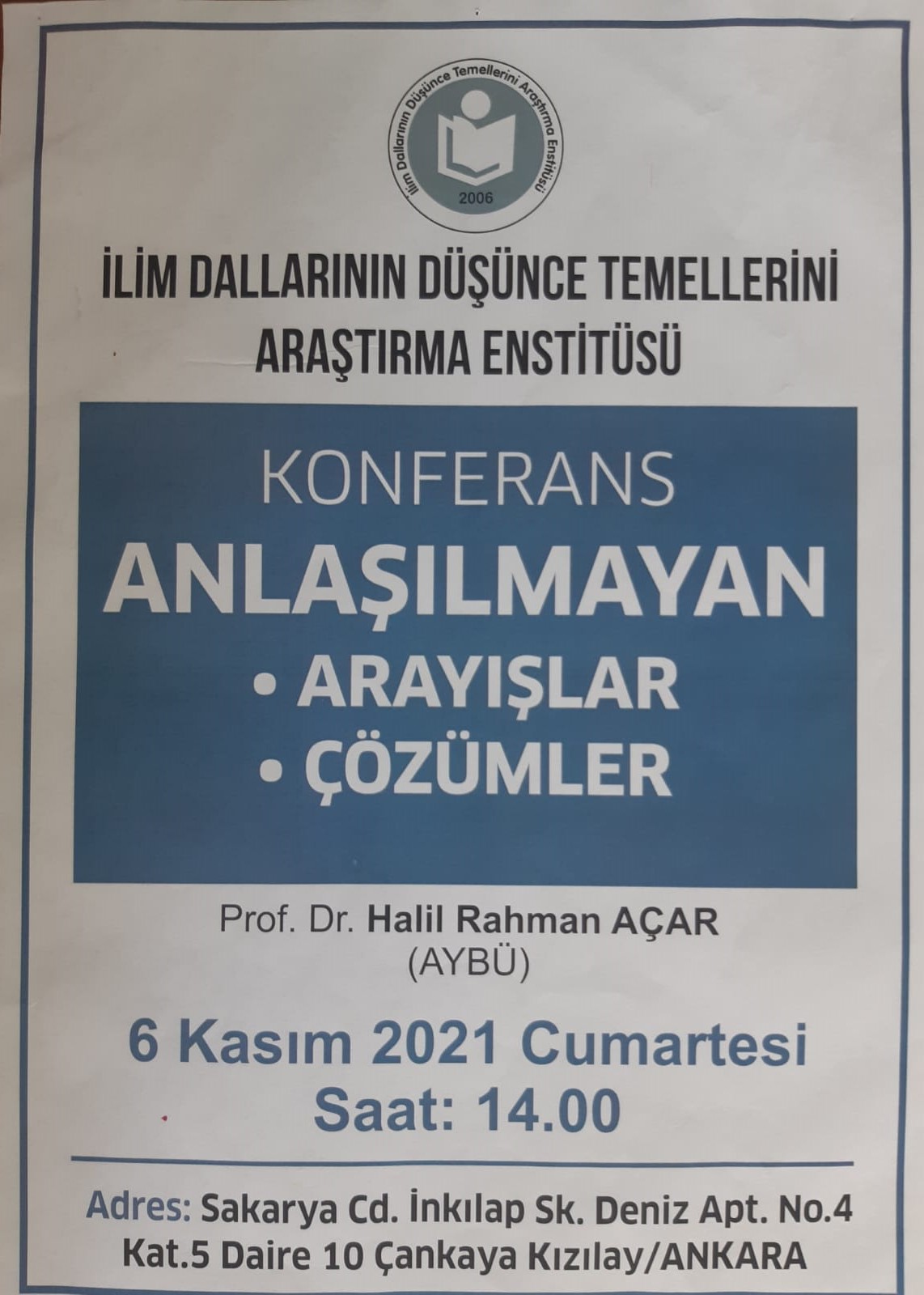 Anlaşılmayan -06.11.2021- Prof. Dr. Halil Rahman AÇAR