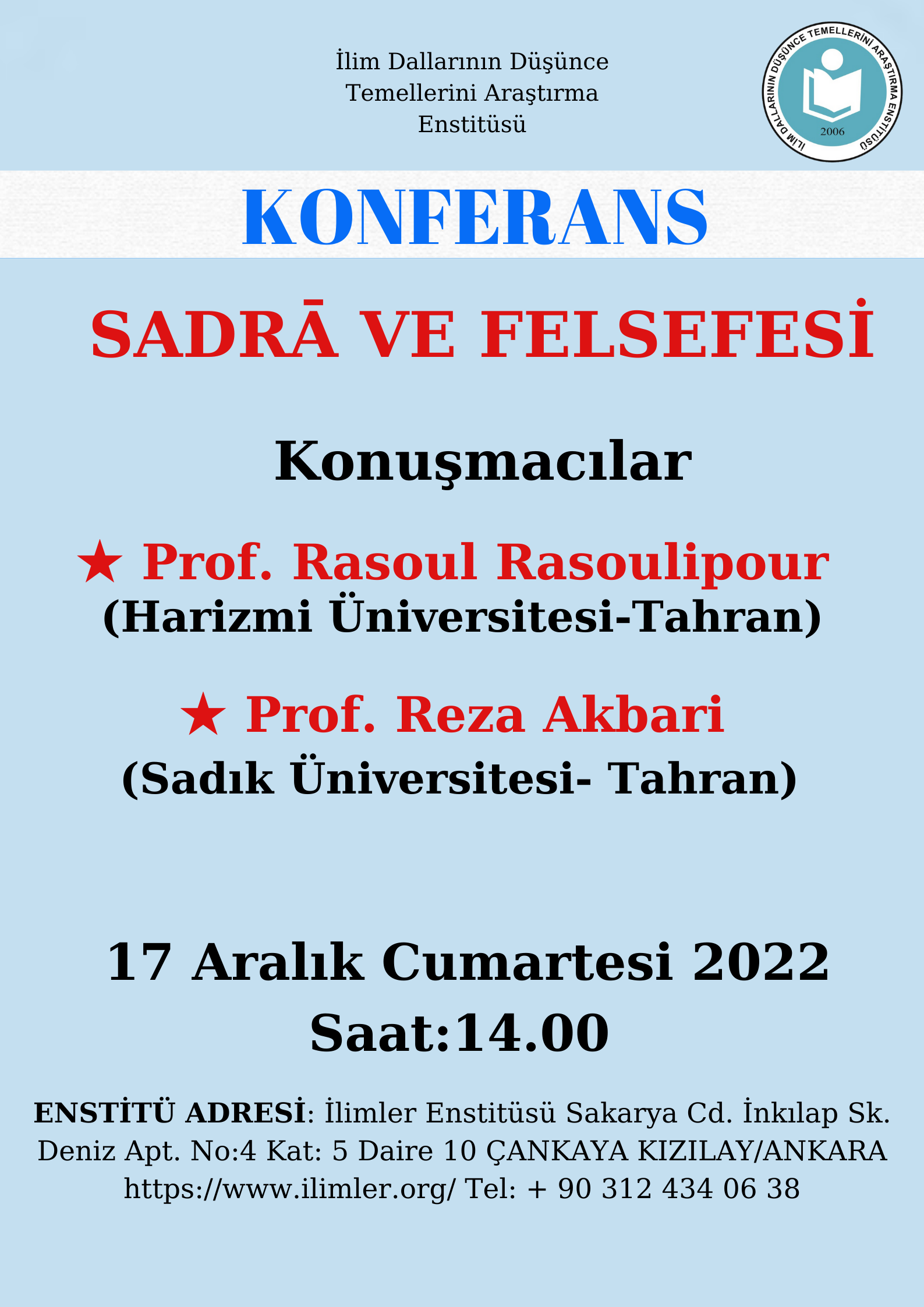 SADRĀ VE FELSEFESİ -Prof. Rasoul Rasoulipour - Prof. Reza Akbari - 17.12.2022